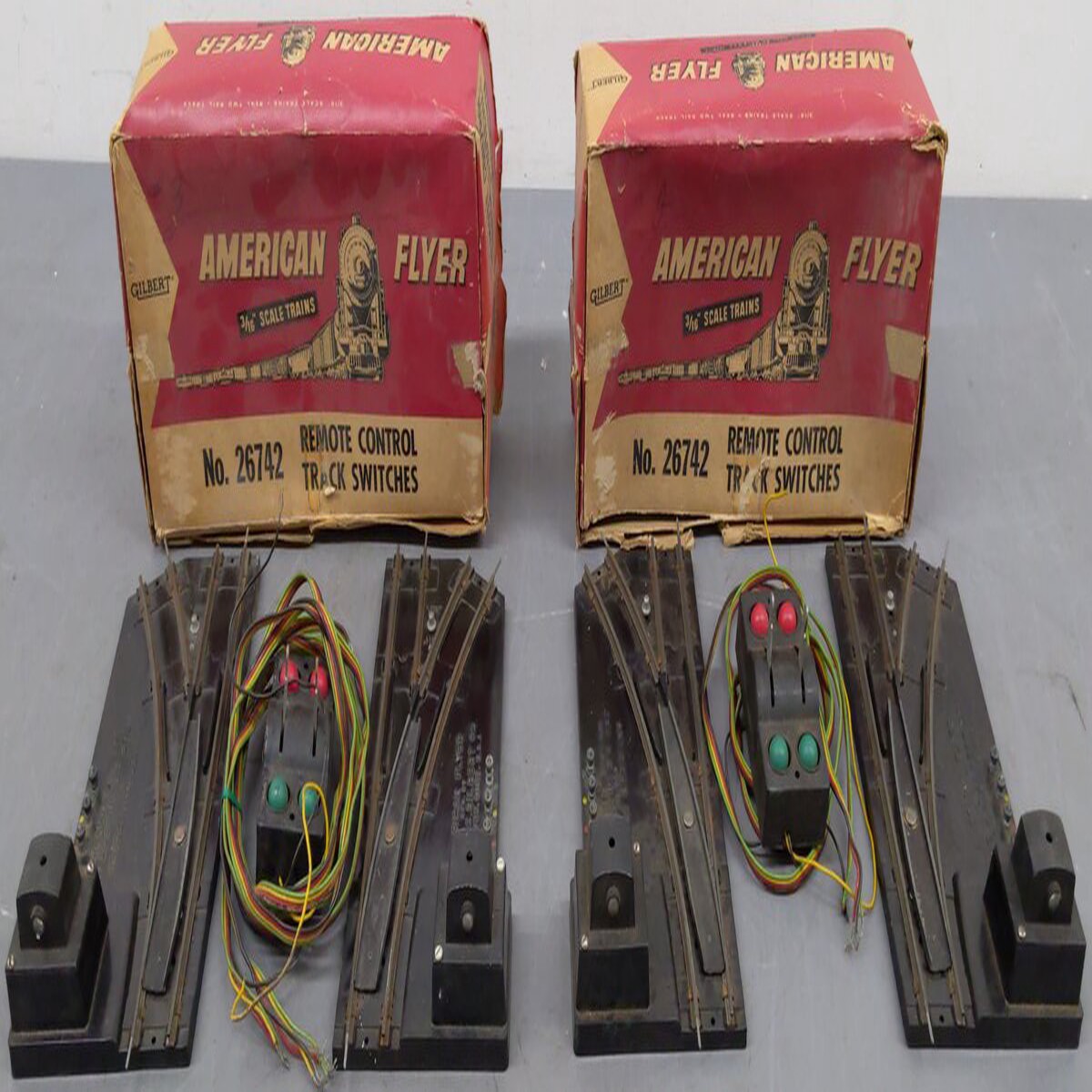 American Flyer 26742 Vintage S LH & RH Remote Switch Turnout Two Pairs VG/Box