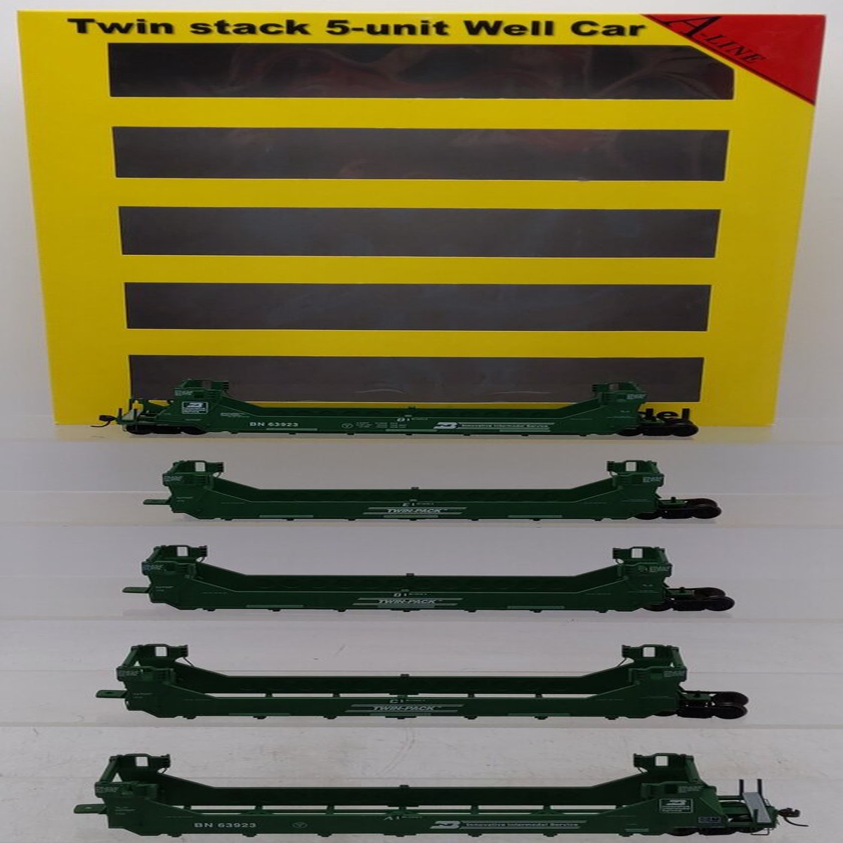 A-Line 47612-04 HO Burlington Northern Twin Stack Container Car (5) EX/Box