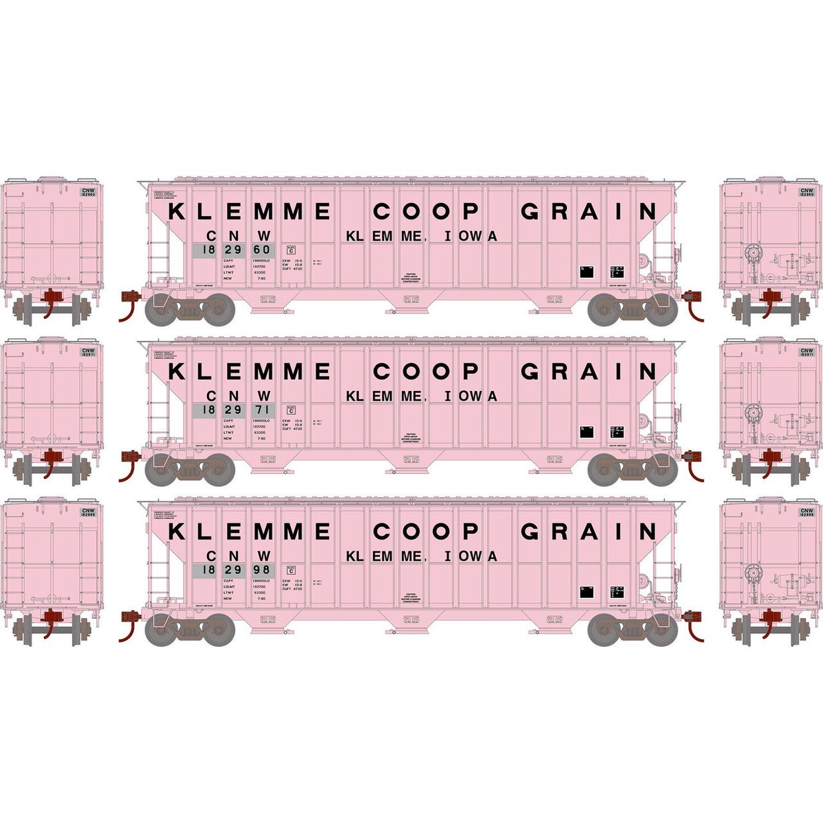 Athearn 81585 HO C&NW Klemme Coop Grain RTR FMC 4700 Covered Hopper (Pack of 3) NIB