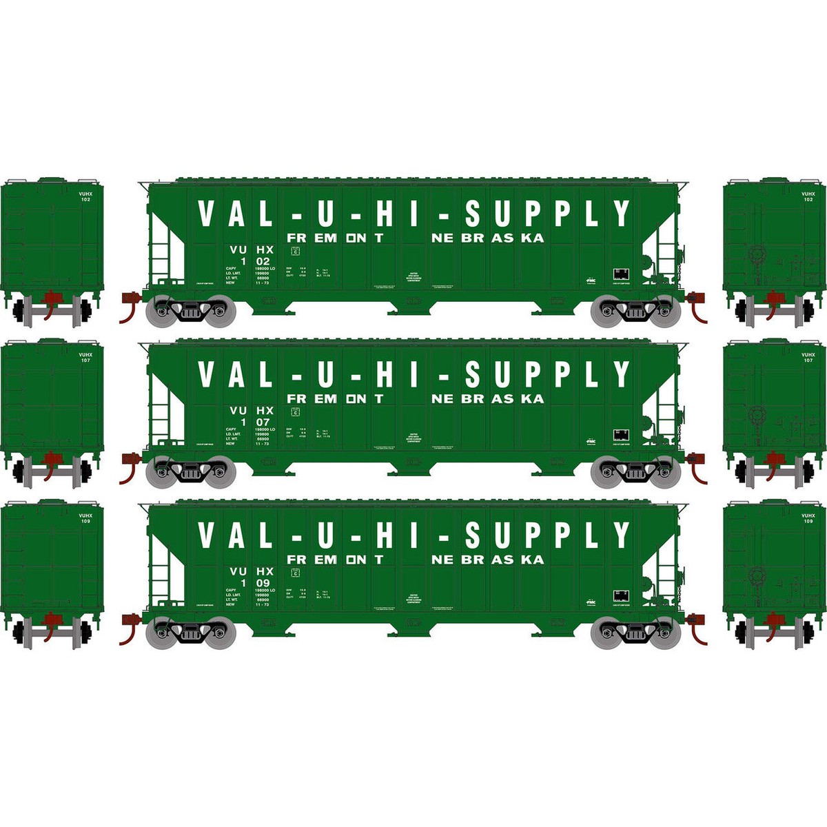 Athearn 81591 HO VUHX RTR FMC 4700 Covered Hopper (Pack of 3) NIB