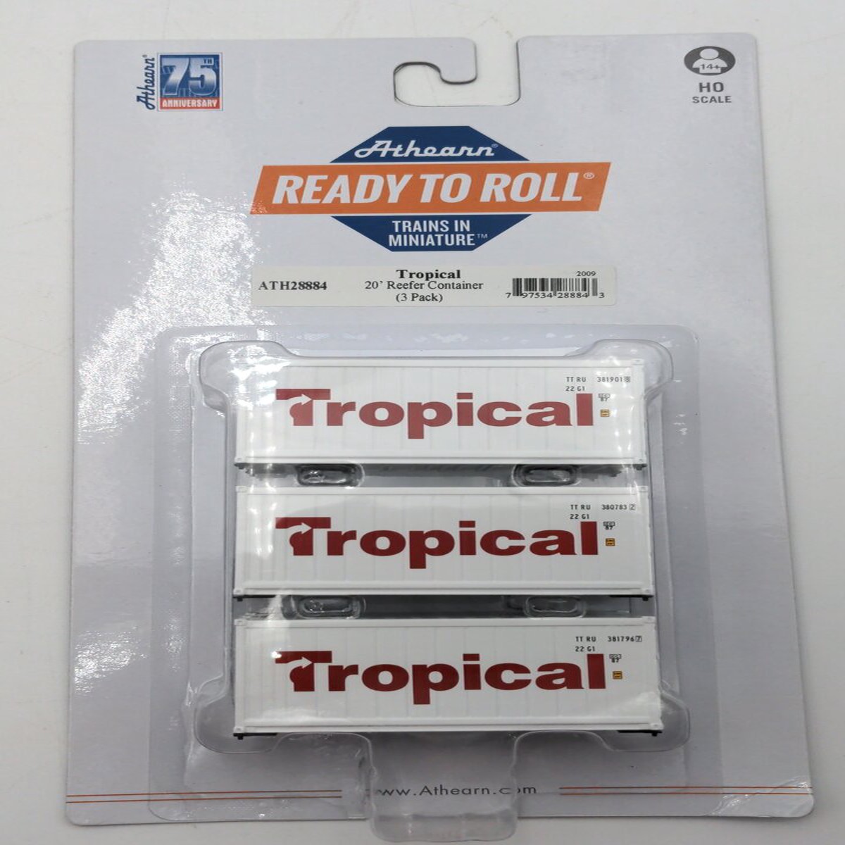 Athearn 28884 HO Scale RTR 20' Reefer Container, Tropical (Pack of 3)