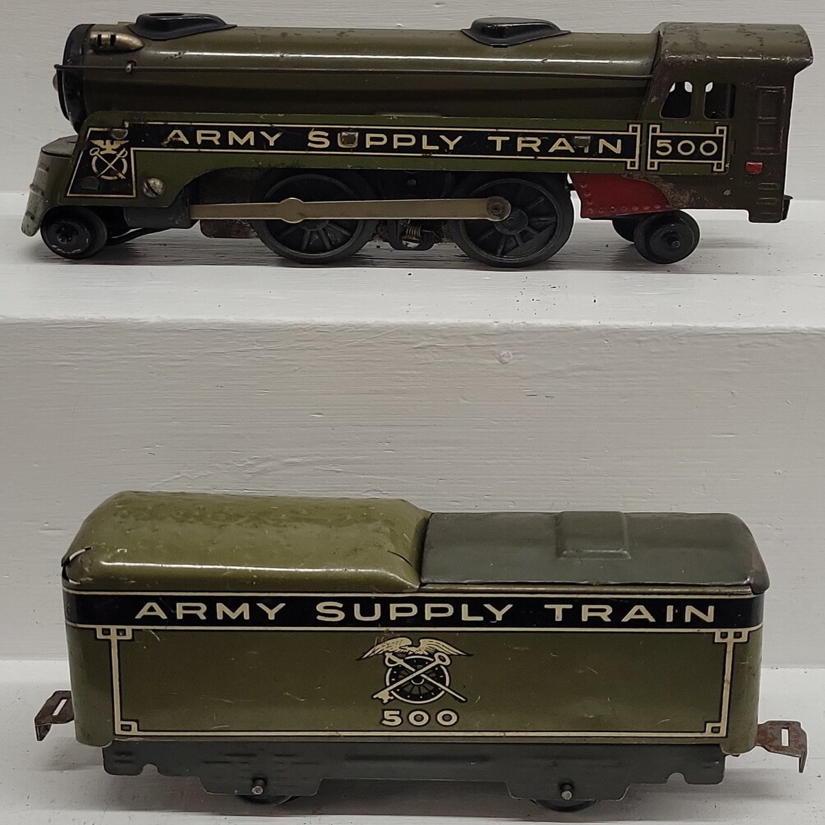 Marx 500 Vintage O Gauge Army Supply Train Steam Locomotive and Tender VG