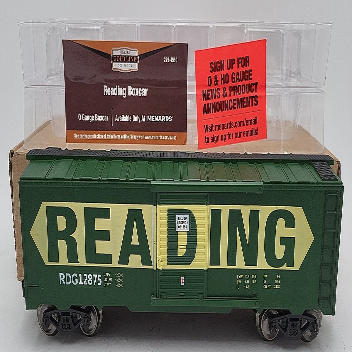 Menards 279-4550 O Gauge Reading Boxcar #RDG12875 EX/Box