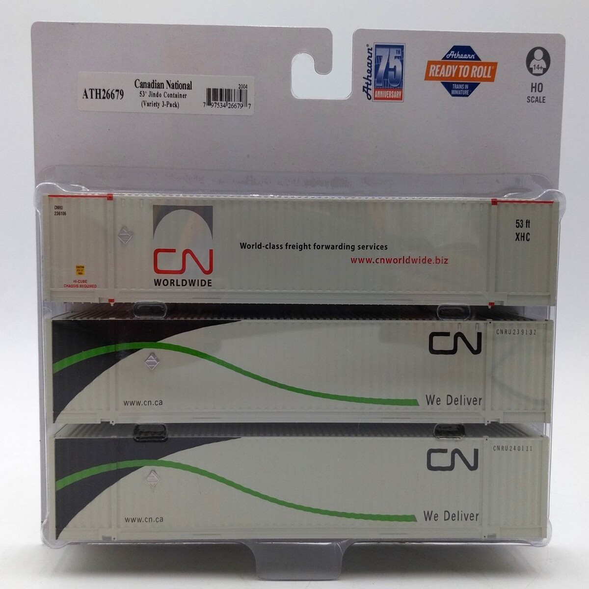 Athearn 26679 HO Scale Canadian National 53' Jindo Container (Pack of 3)