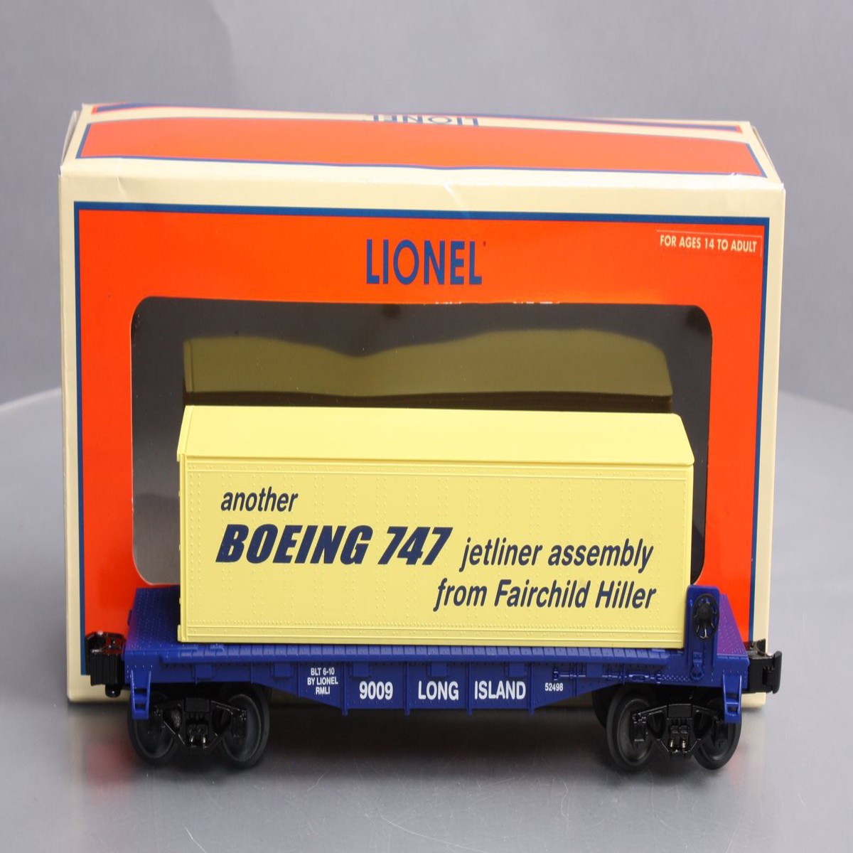 Lionel 6-52498 O Gauge RR Museum of LI 2010 Flatcar with Boeing Container NIB