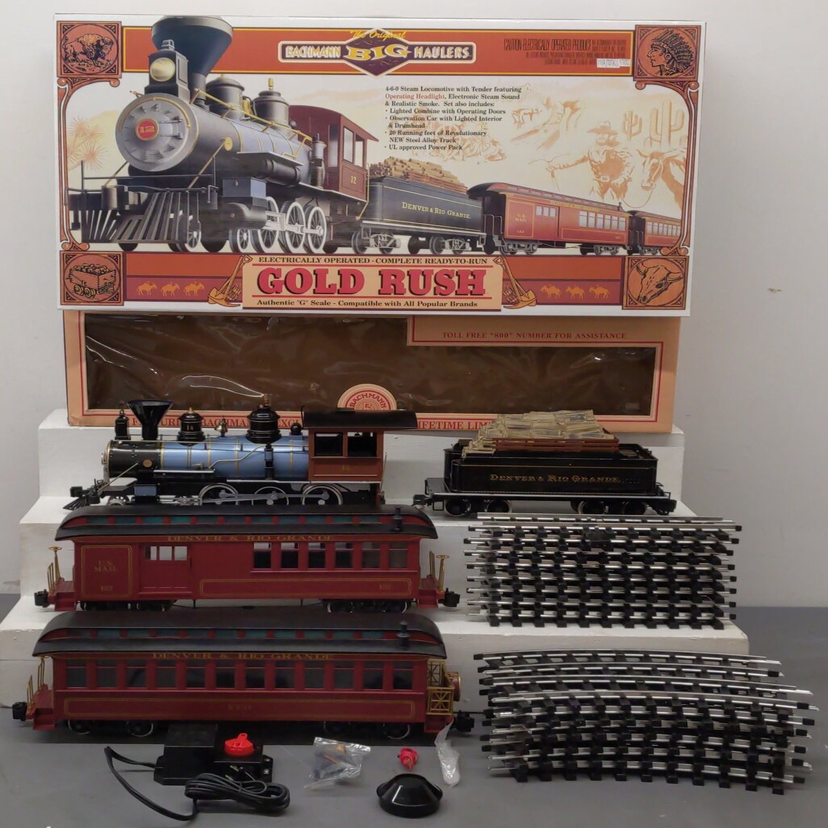 Bachmann 90022 G Scale Gold Rush 4-6-0 Steam Locomotive Train Set EX/Box