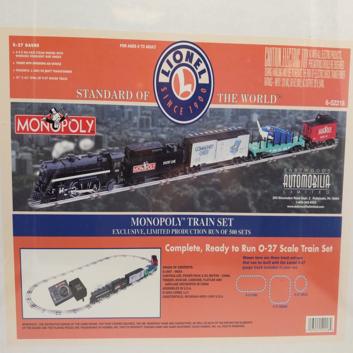 Lionel 6-52218 Monopoly 4-4-2 O Gauge Steam Freight Train Set MT/Box