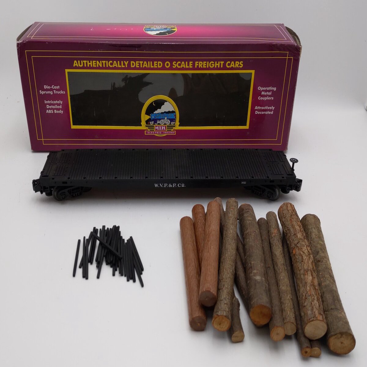 MTH 20-98103C O Gauge West Virginia Pulp and Paper Log Car w/Logs #162 EX/Box