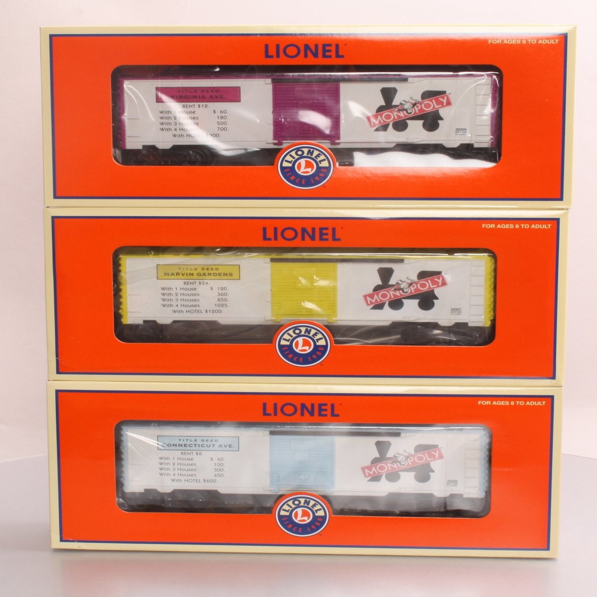 Lionel 6-39298 O Monopoly Boxcar Set #2 NIB