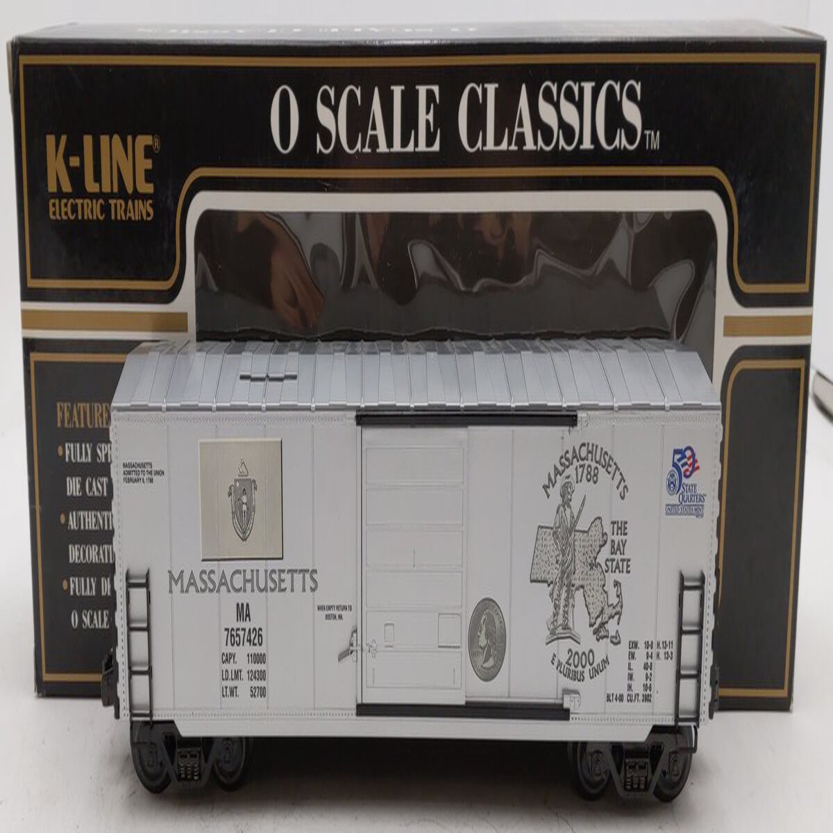 K-Line K765-7426 O Gauge Massachusetts Quarter Boxcar LN/Box