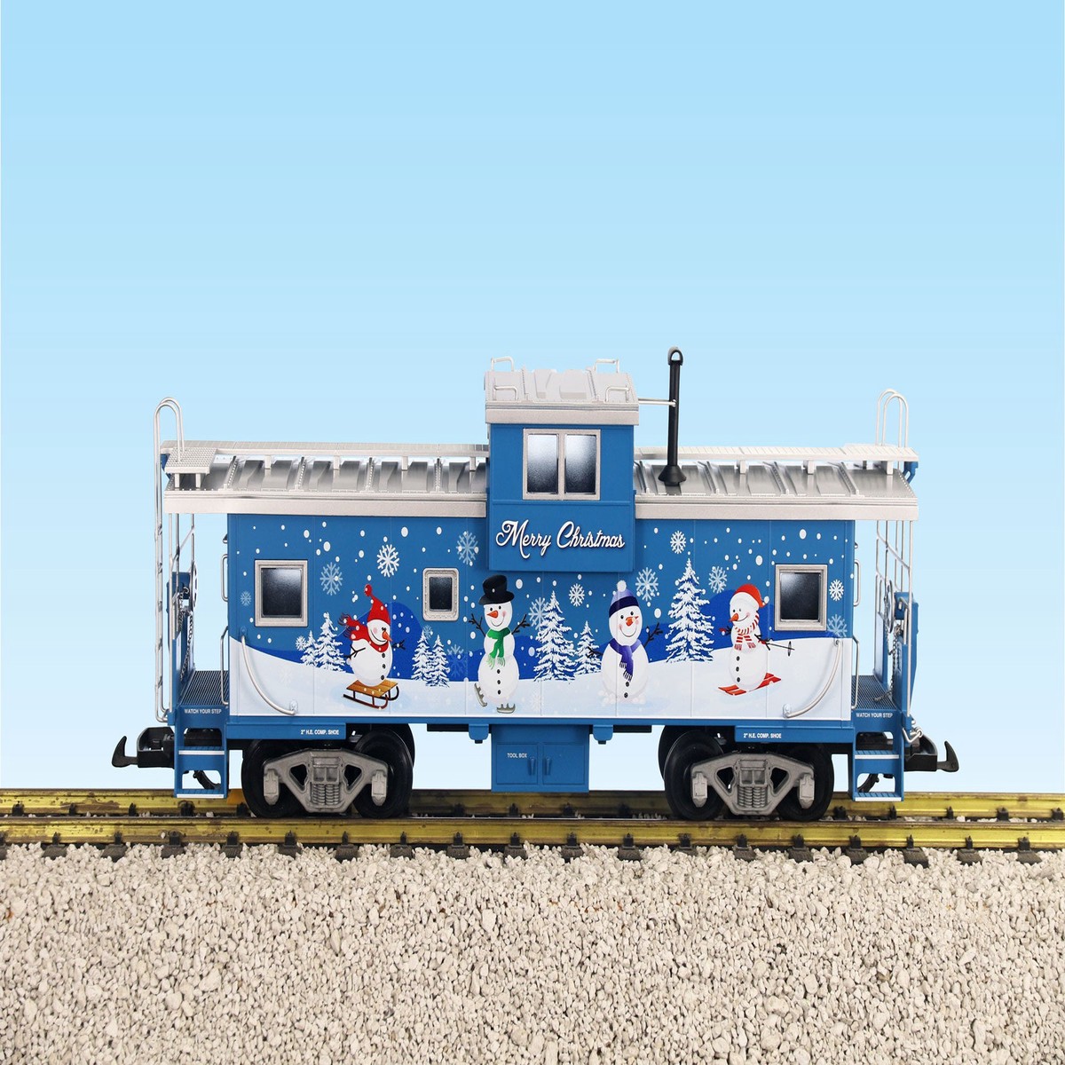 USA Trains R12132 G Christmas Snowman Blue Extended Vision Caboose