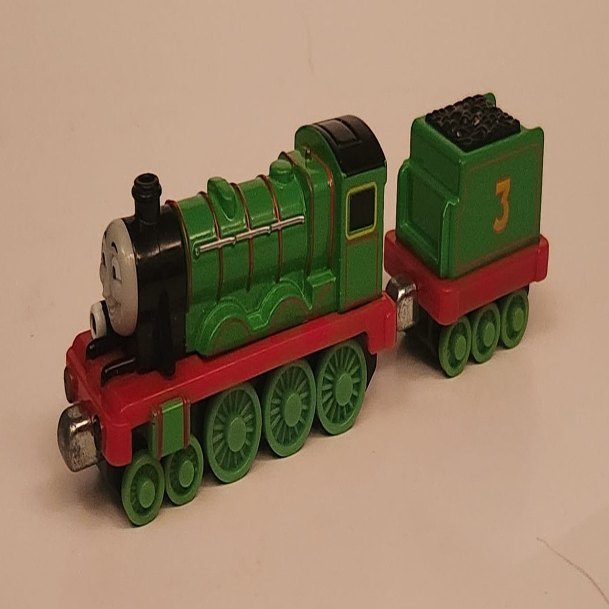 2009 Mattel Gullane Thomas The Train & Friends Take n Play #3 Henry With Henry's Tender Coal Car Green Magnetic Die Cast Toy Vehicle Set T0200