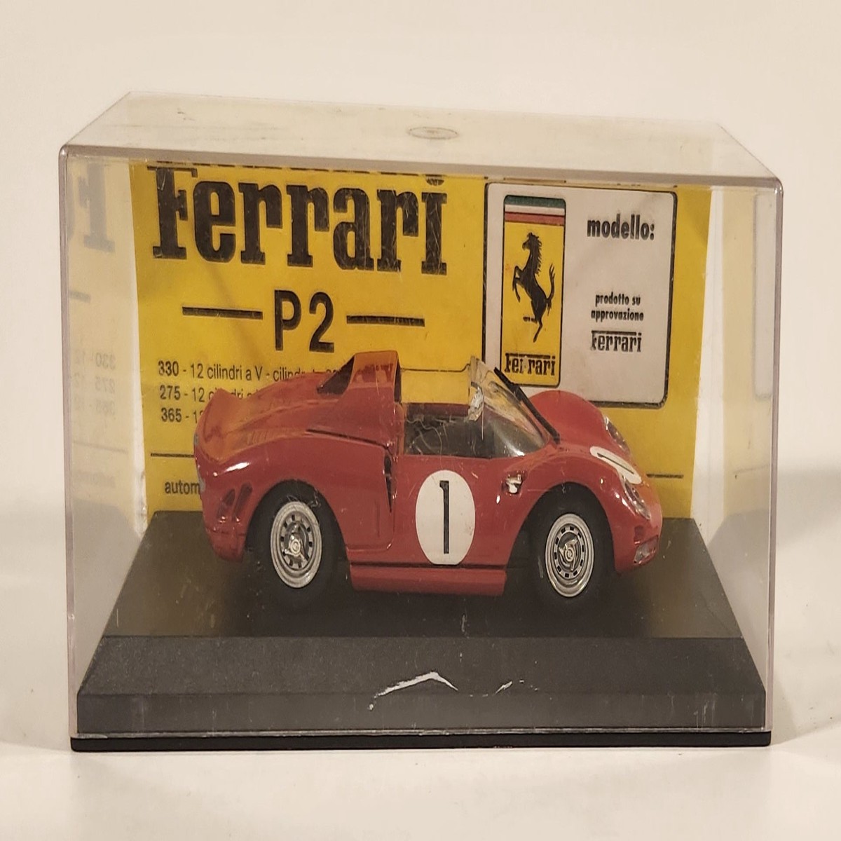 Best Model by Marco Grassini Italy Ferrari 330 P2 1965 Nrburgring Winner #1 Red 1/43 Scale Die Cast Toy Car Vehicle with Opening Doors Missing a Wheel in Display Case