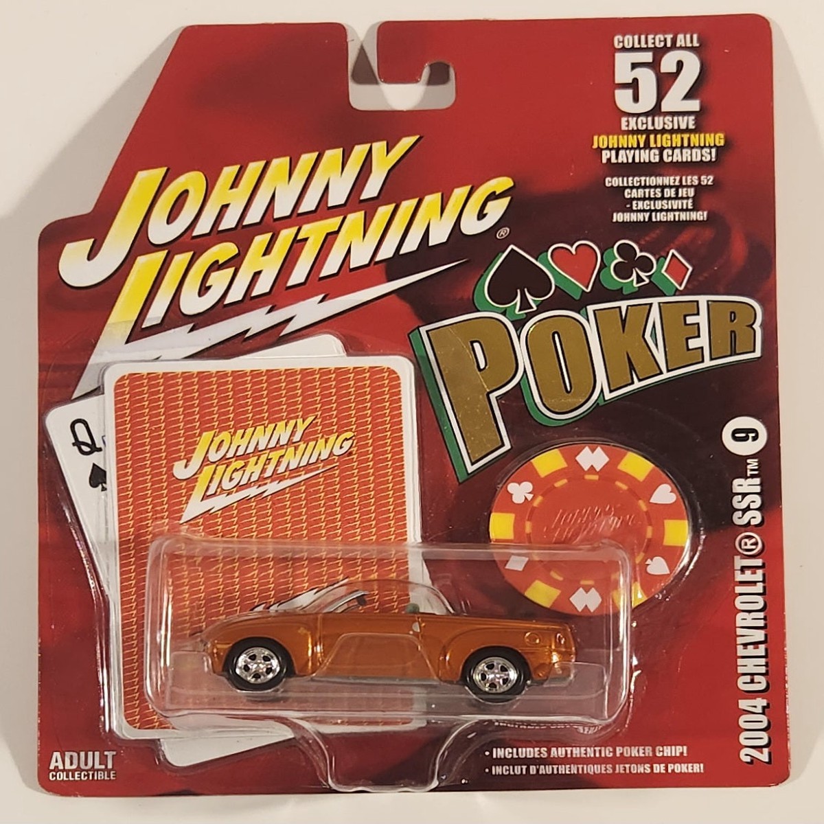 2005 RC2 Playing Mantis Johnny Lightning Poker 2004 Chevrolet SSR Orange Die Cast Toy Car Vehicle with Poker Chip and Playing Card New in Package