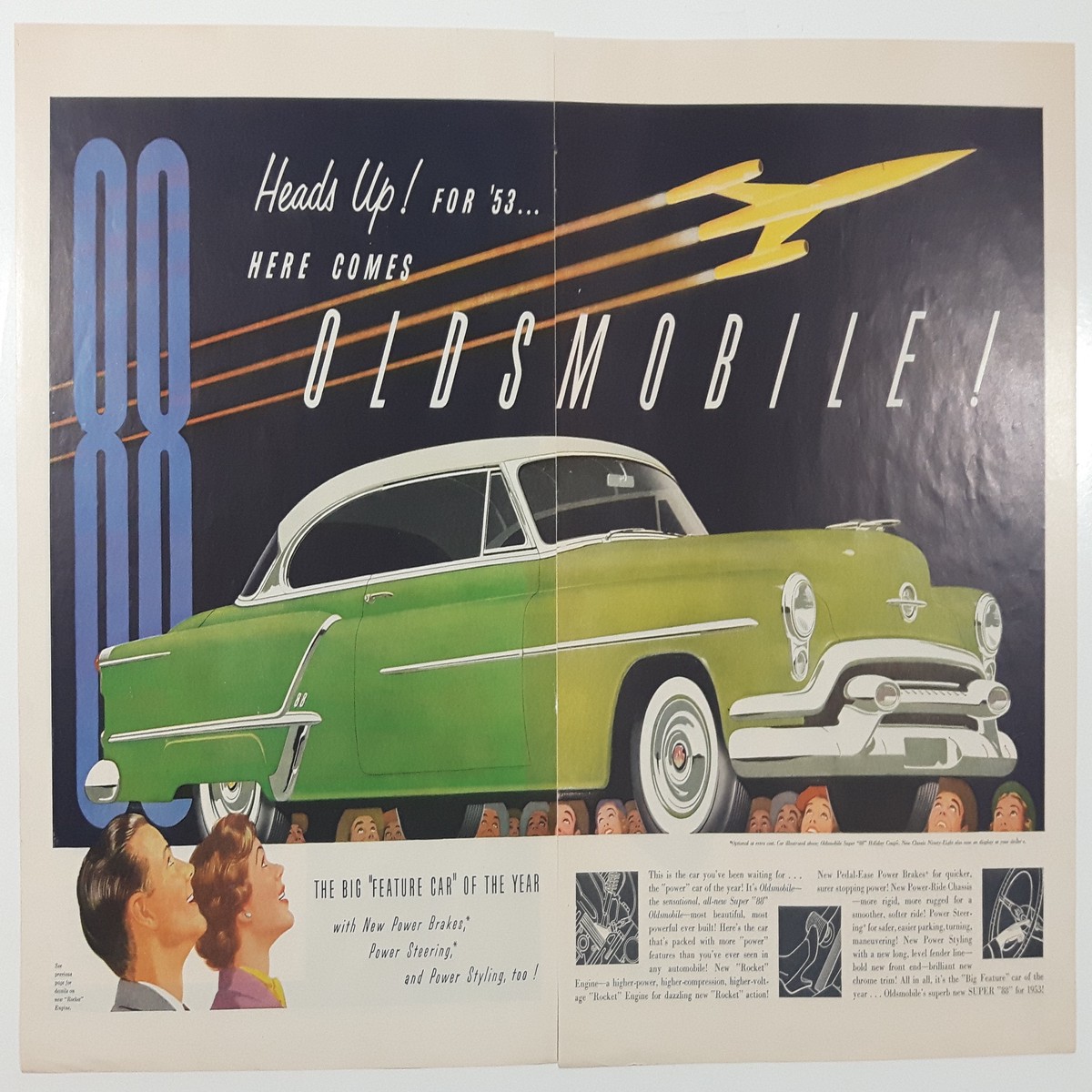 1953 Saturday Evening Post 1953 Oldsmobile Super "88" Holiday Coupe 14" x 20 1/2" Magazine Print Ad