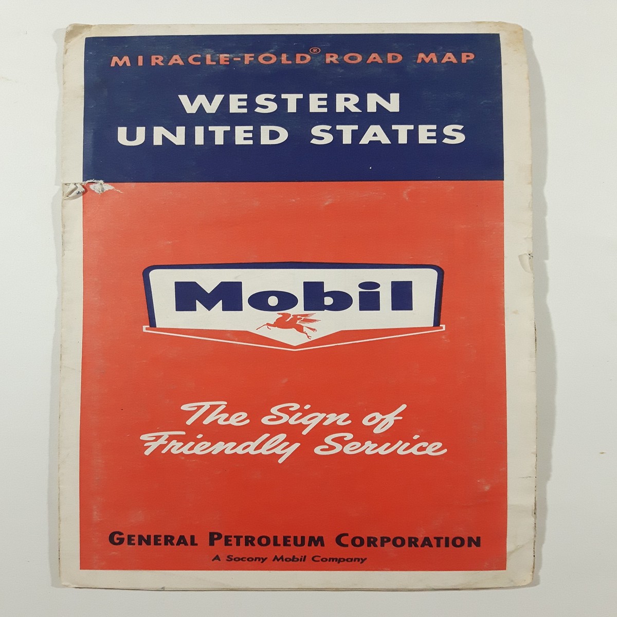 Vintage c. 1951 General Petroleum Corporation Mobil Western United States "The Sign of Friendly Service" Miracle-Fold Road Map