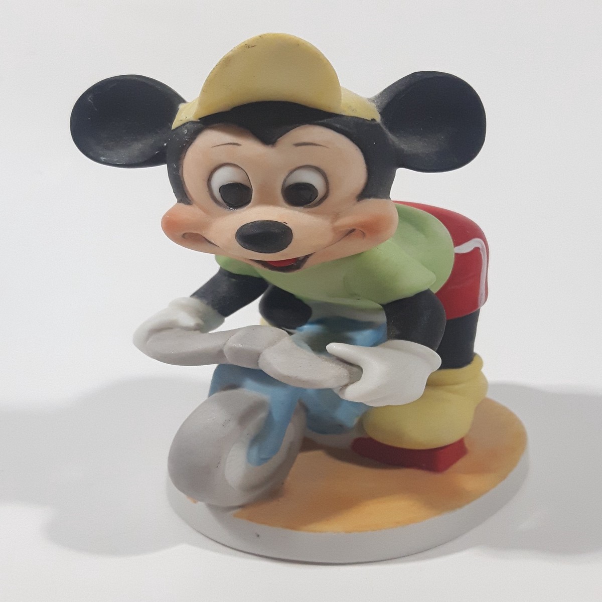 Vintage Walt Disney Productions Mickey Mouse Riding A Bicycle 4" Tall Porcelain Ceramic Figurine