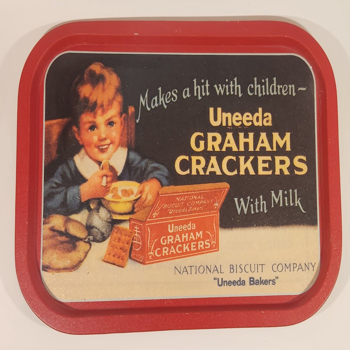 1994 National Biscuit Company "Uneeda Bakers" Uneeda Graham Crackers With Milk 11 1/8" 15 5/8" Metal Beverage Serving Tray