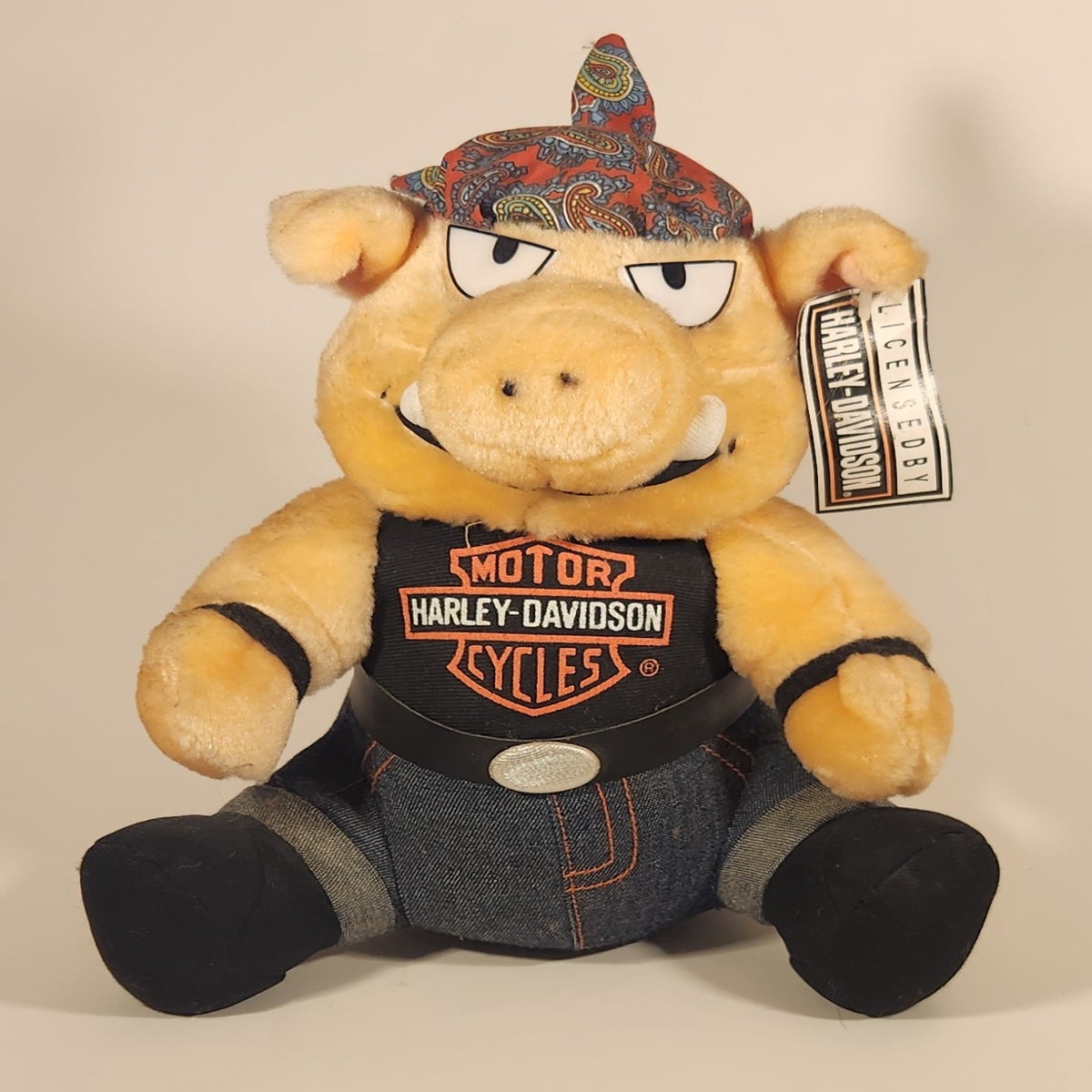 1993 Harley Davidson Motor Cycles 10" Tall Pig in Biker Clothing Stuffed Animal Plush Plushy with Tags