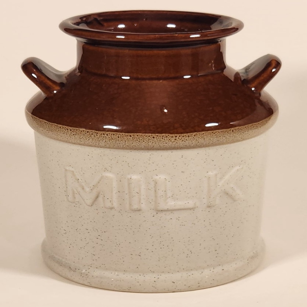Vintage Glazed Ceramic Stoneware Brown Tan Two-tone Milk Can Crock Jug with Handles