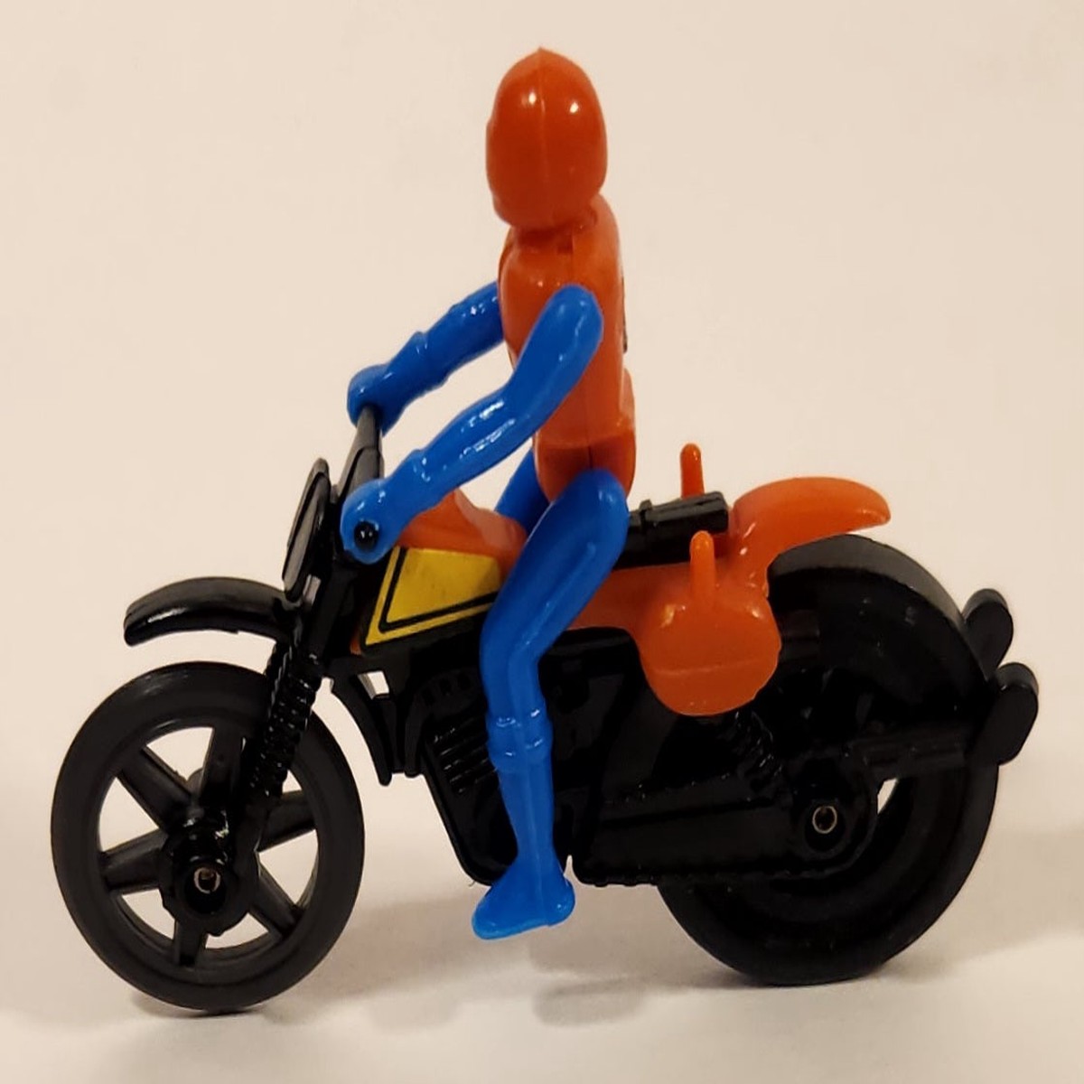 Vintage Tomy Pop Cycles #2 Red and Blue Rider on Black Motorcycle 2 7/8" Plastic Toy Vehicle