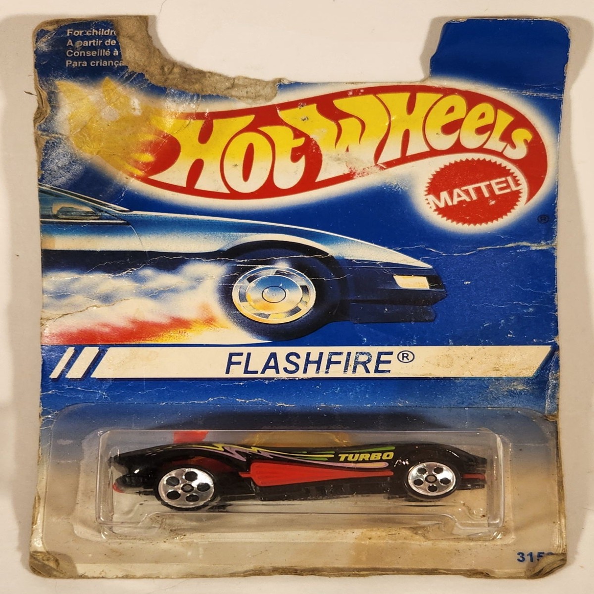 1997 Hot Wheels Flashfire Black Die Cast Toy Car Vehicle New in Damaged Package