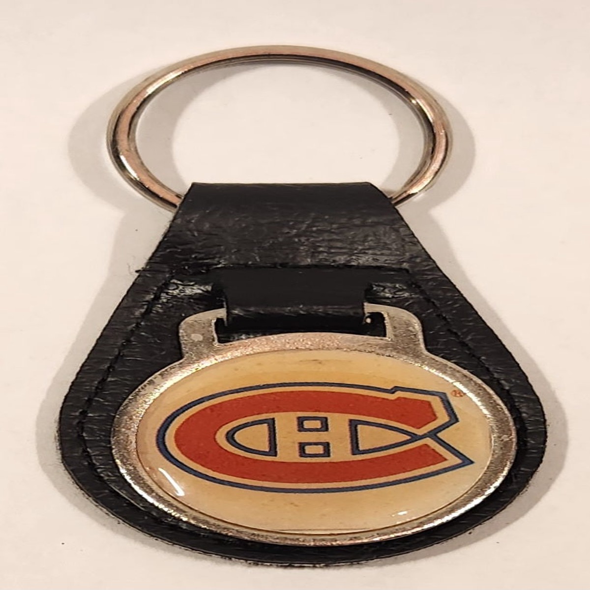 Vintage NHL Montreal Canadiens Ice Hockey Team Logo Black Leather Fob Keyring