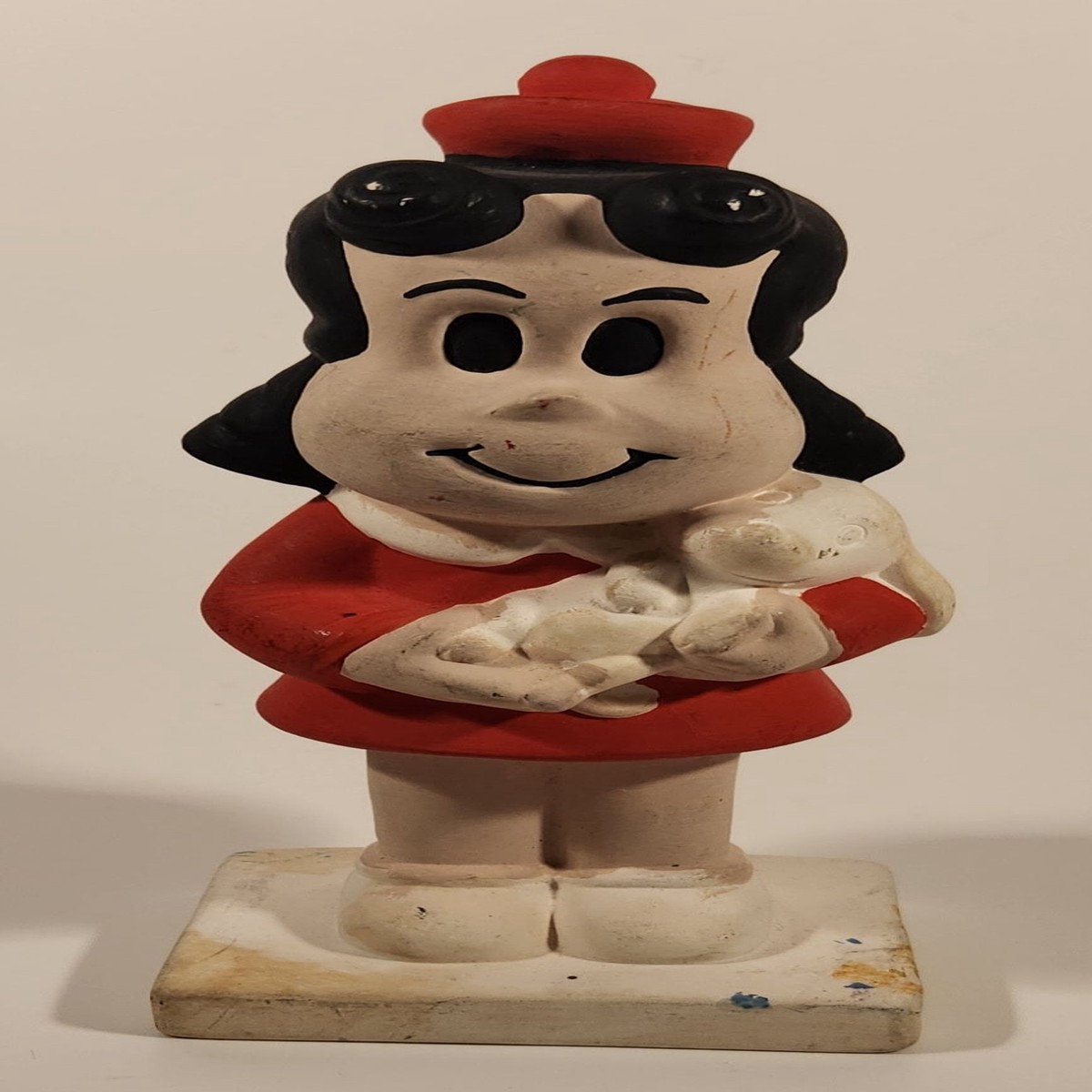 Vintage 1970s Little Lulu Holding Pal Puppy Dog 7 1/2" Hand Painted Ceramic Figurine
