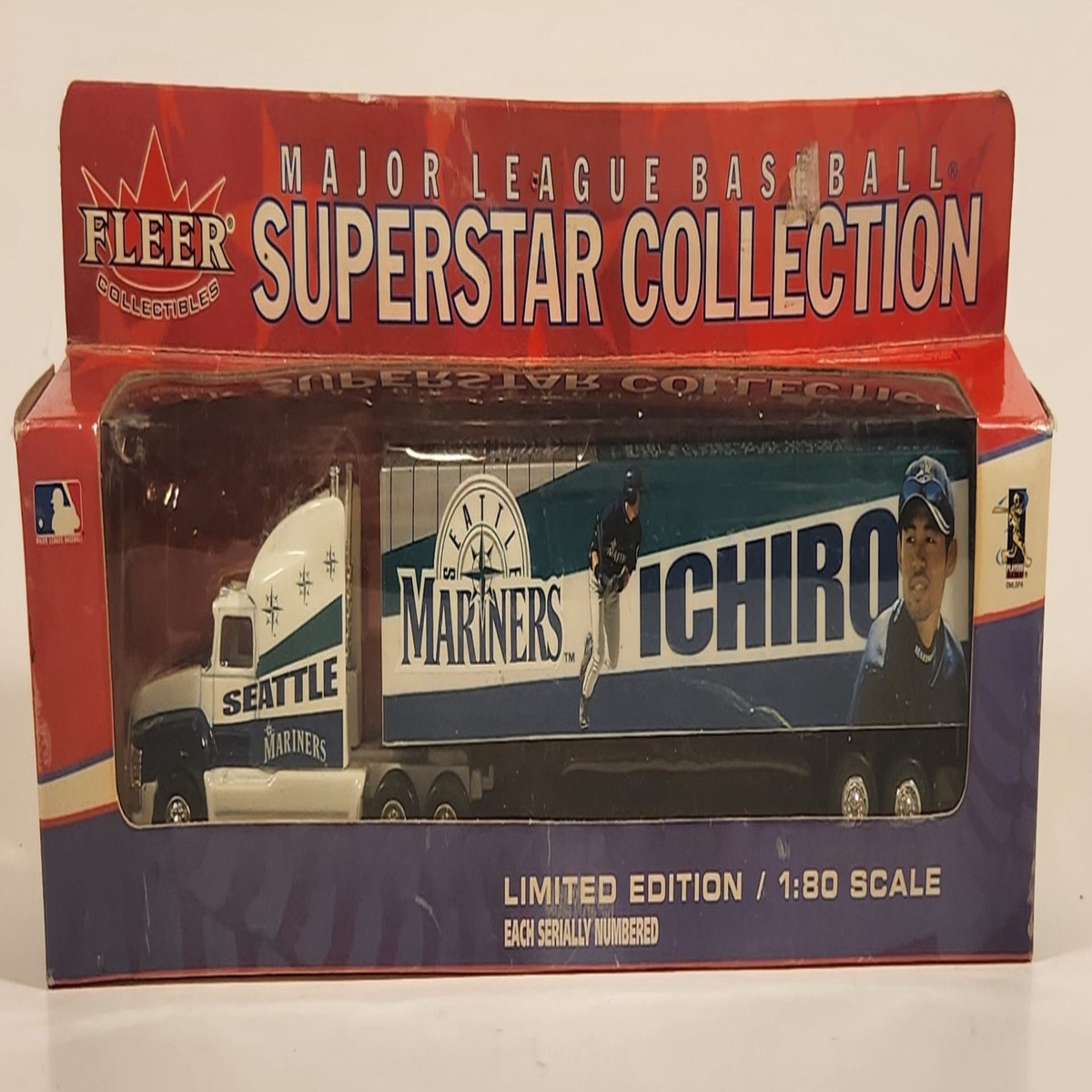 Fleer Collectibles MLB Major League Baseball Superstar Collection Limited Edition Seattle Mariners Ichiro Semi Truck and Trailer 1:80 Scale Die Cast Toy Car Vehicle New in Box
