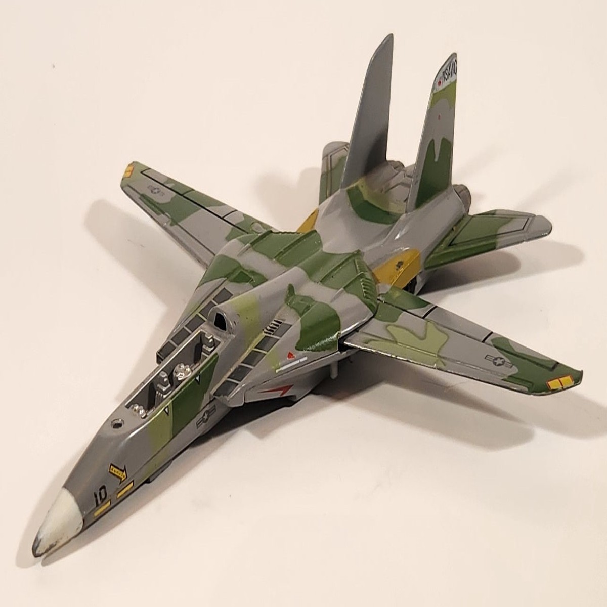 Unknown Brand NSAWC 10 F-14 Fighter Jet Airplane Olive Green with Camouflage Die Cast Toy Aircraft with Folding Wings