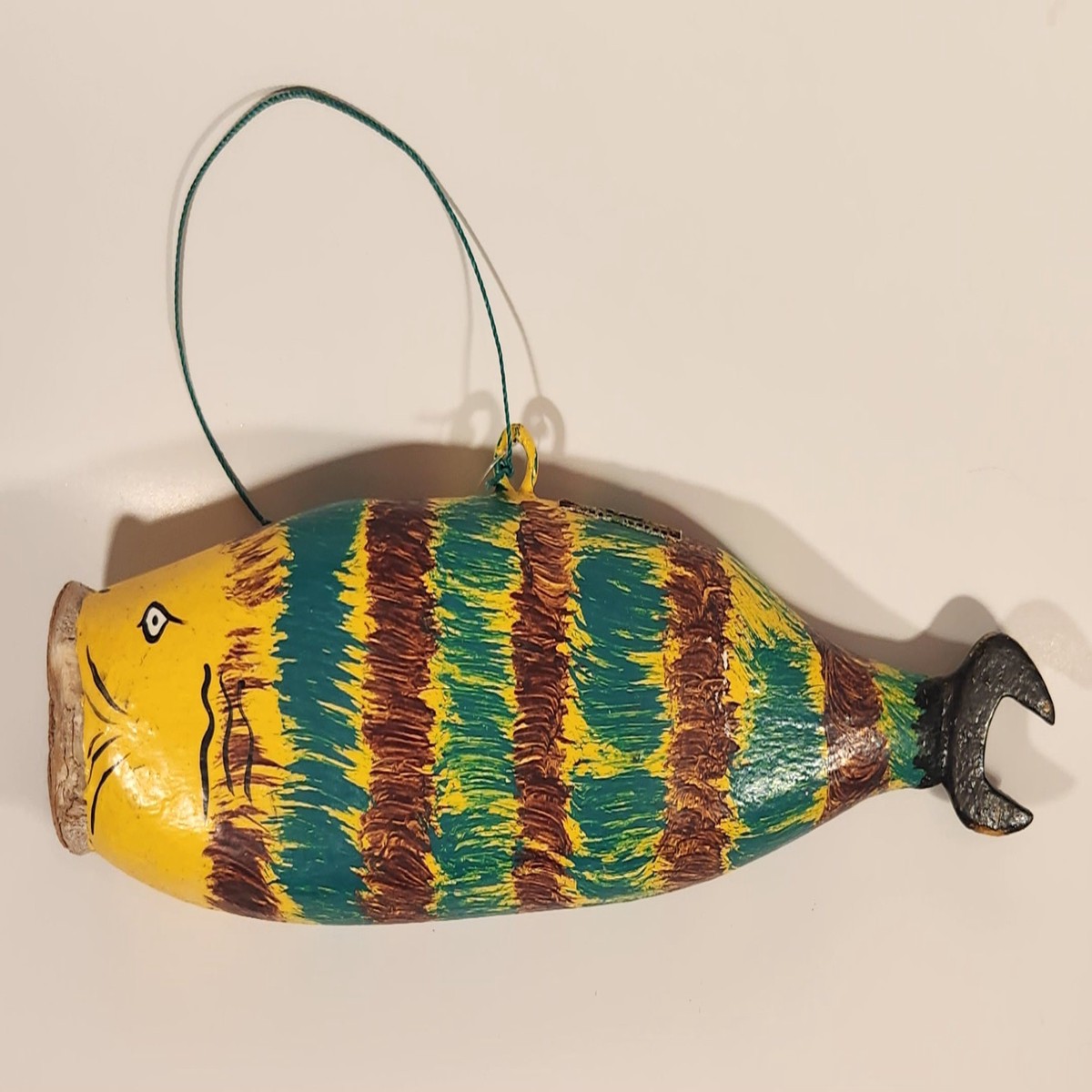 Kerras Jeffery of P.E.I. Folk Art Hand Painted Eastern White Cedar Wood Fish Carving with Wrench Tail