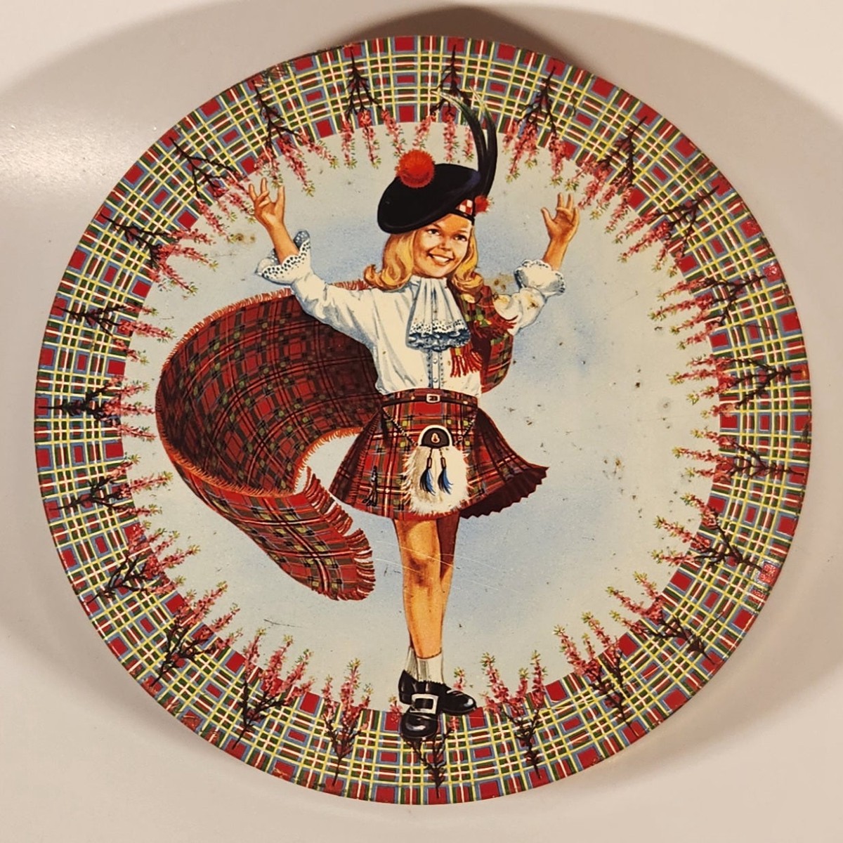 Vintage 1950s Peek Frean & Co. Ltd. London England Royal Scotch Shortbread Dancing Scottish Girl Tin Metal Container