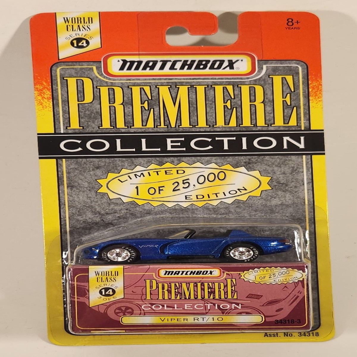 1998 Matchbox Premiere Collection: World Class - Series 14 Dodge Viper RT/10 Metalflake Blue Die Cast Toy Car Vehicle and Box New in Package