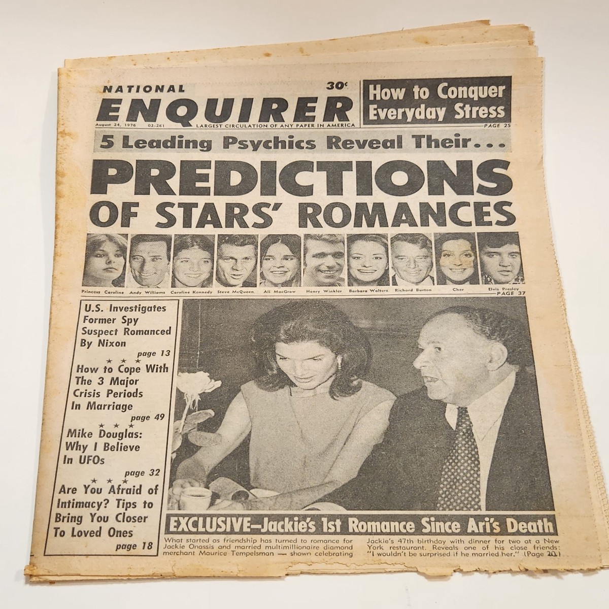 National Enquirer Magazine August 24 1976 5 Leading Psychics Reveal Their... Predictions Of Stars' Romances Tabloid Newspaper