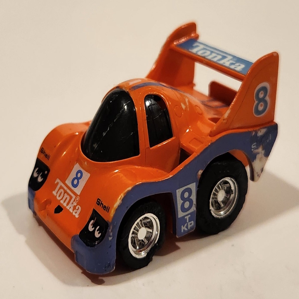 Vintage Takara Tonka Turbo Tricksters #8 Shell Pull Back Orange Die Cast Toy Car Vehicle Made in Macau