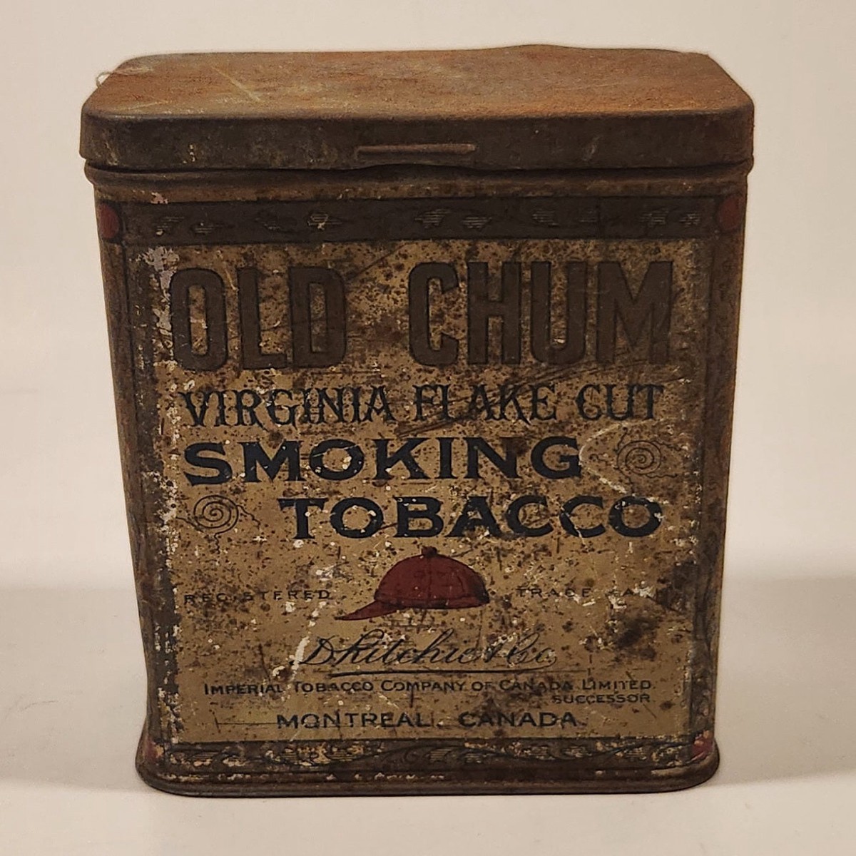 Vintage Imperial Tobacco Canada D. Ritchie & Co Old Chum Virginia Flake Cut Tobacco 1/2 Lb Tin Metal Container