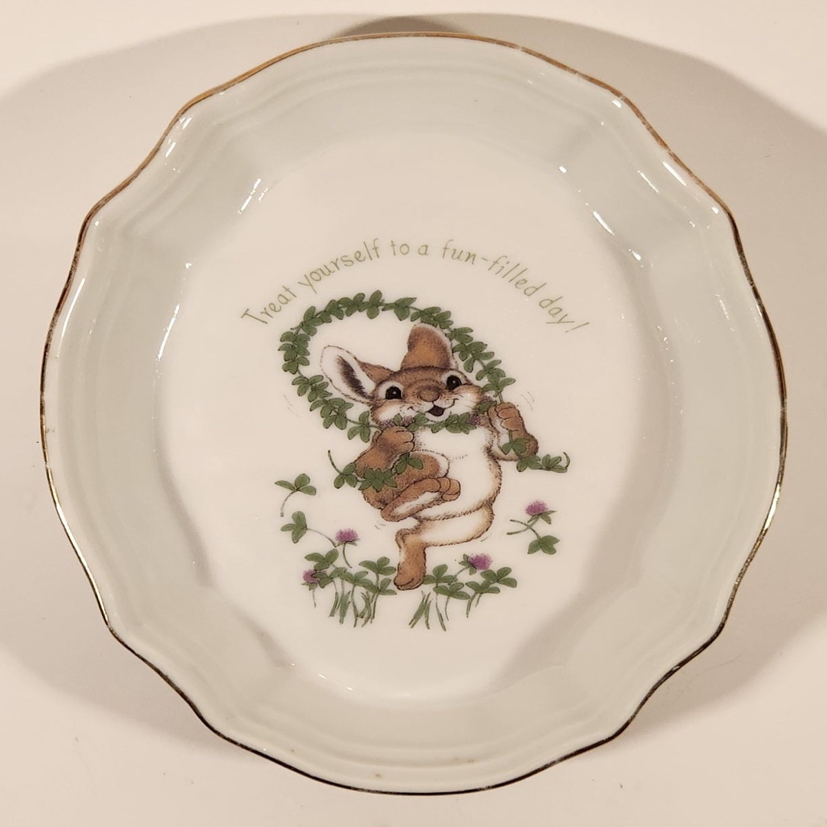 1981 Precious Moments Designer Collection Spring Love Treat Yourself To A Fun-Filled Day! Bunny Rabbit Themed Genuine Porcelain Candy Dish