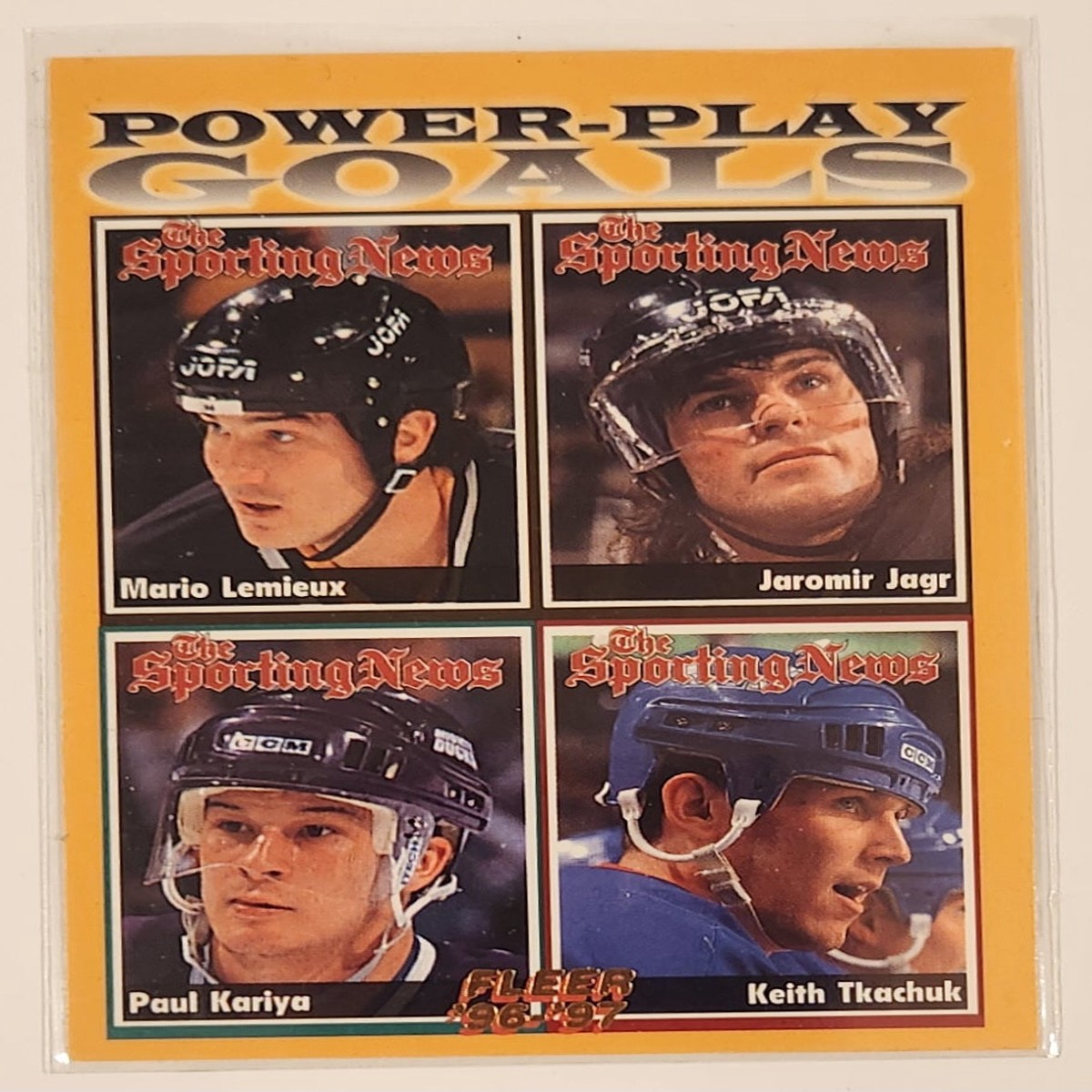 1996-97 Fleer NHL Pittsburgh Penguins #141 The Sporting News Power Play Goals Mario Lemieux Jaromir Jagr Paul Kariya Keith Tkachuk Trading Card