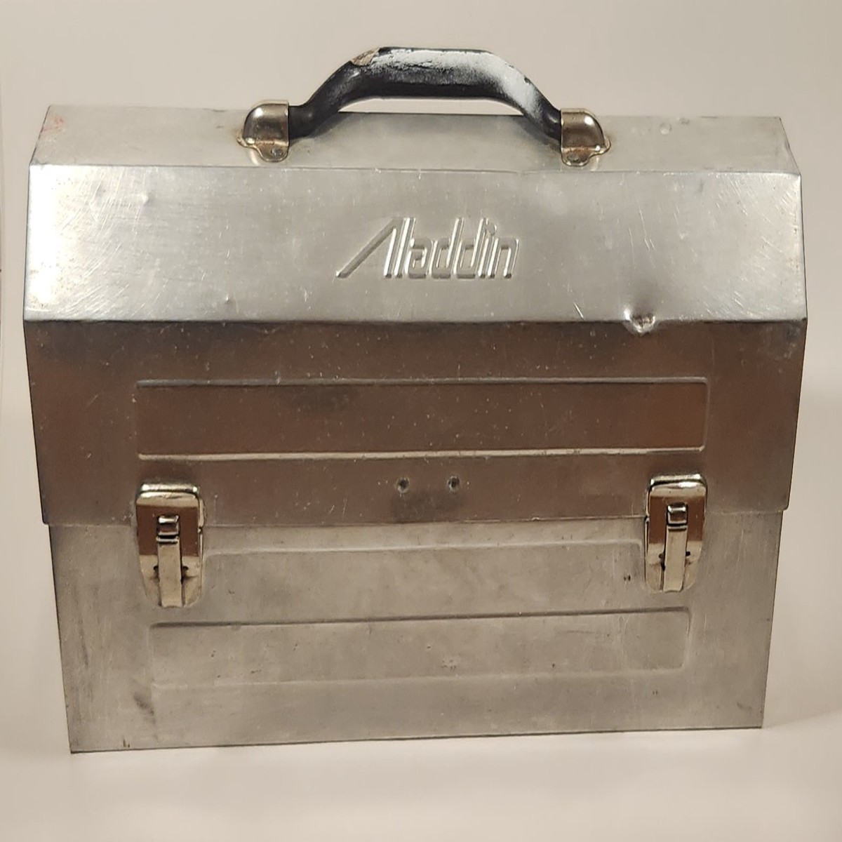 Vintage Aladdin 14 3/4" Wide Polished Riveted Aluminum Metal Miner's Lunch Box