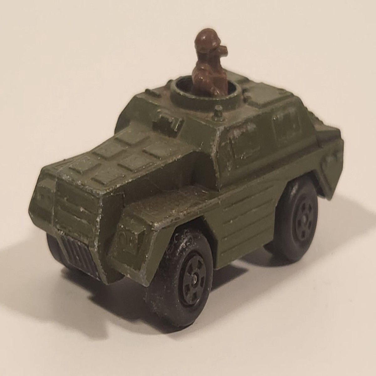 1973 Lesney Products Matchbox Rolamatics No. 28 Stoat Army Green Die Cast Toy Car Army Military Scout Lookout Vehicle
