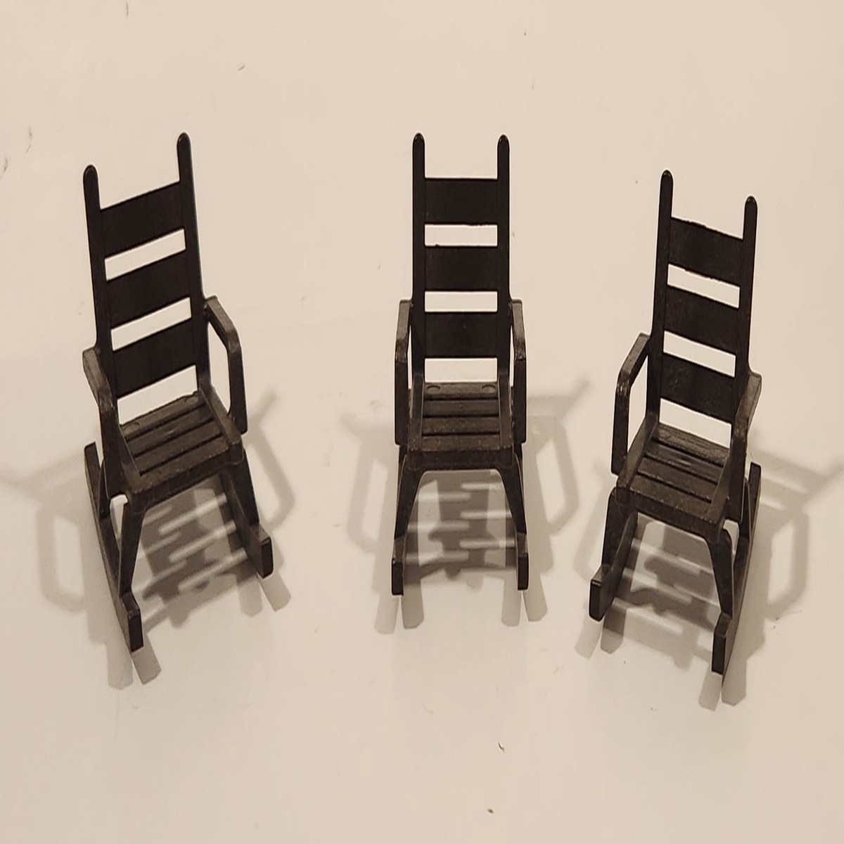 Vintage Playmobil Patio Porch Rocking Chairs Brown Plastic Dollhouse Toys Set of 3