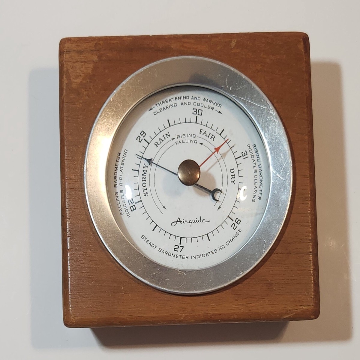Vintage Airguide Barometer Weather Station Glass Face Wood Cased Made in U.S.A.