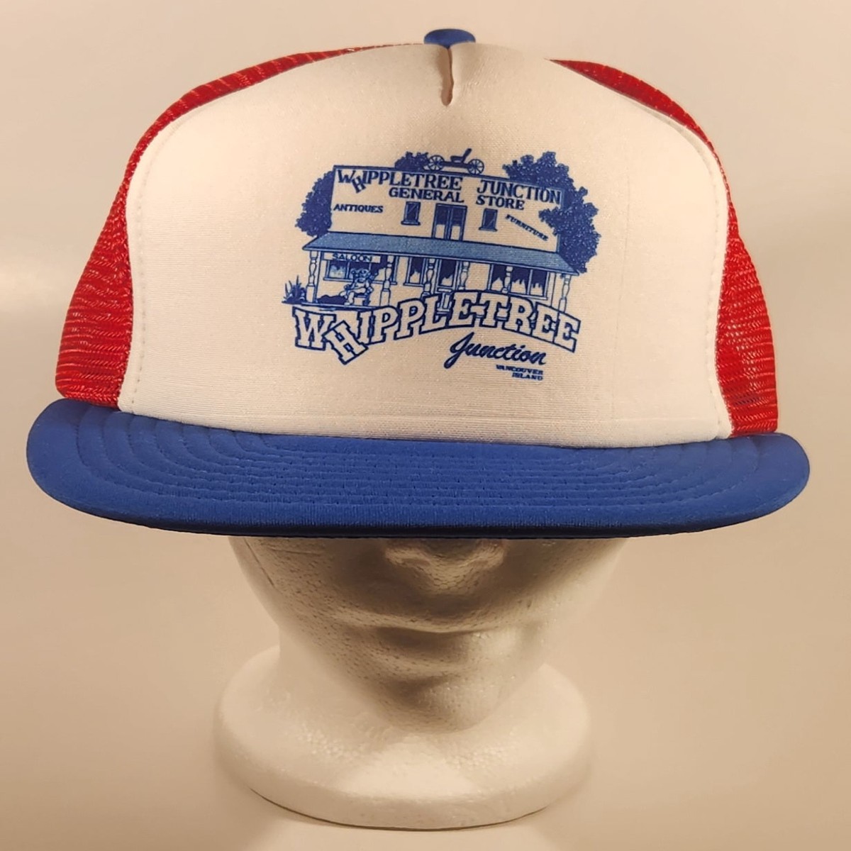 Vintage Whippletree Junction General Store Vancouver Island Red White Blue Snapback Mesh Trucker Cap Hat