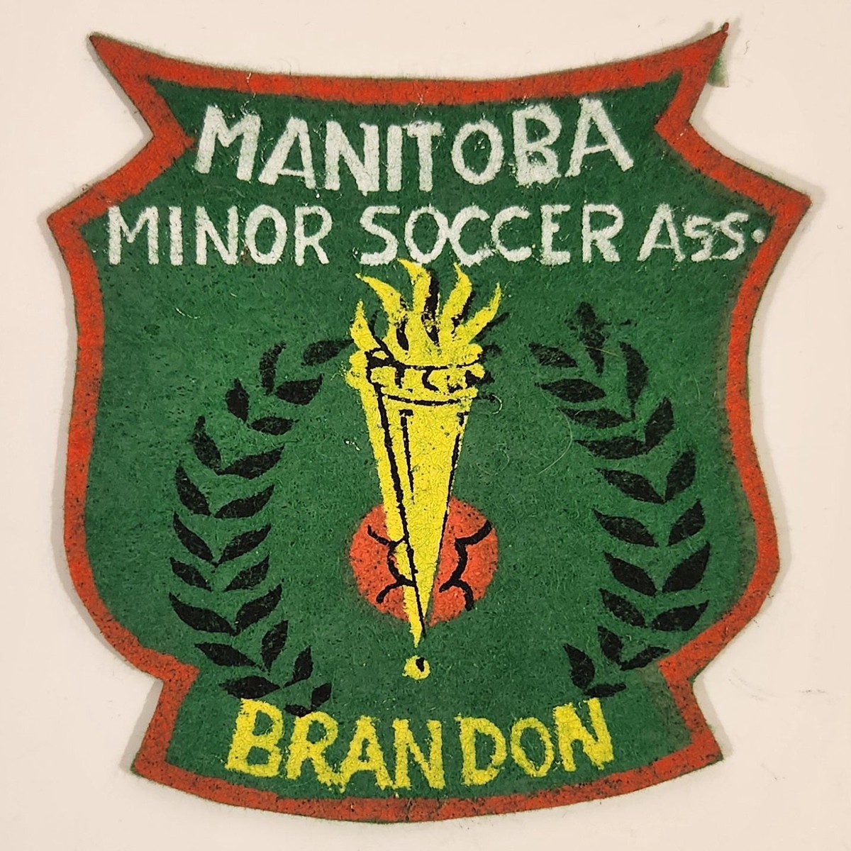 Rare Vintage Manitoba Minor Soccer Association Brandon Hand Painted Felt Fabric Patch