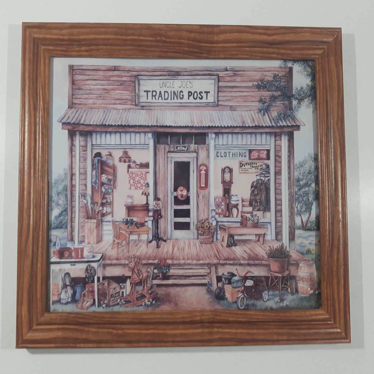 Vintage Uncle Joe's Trading Post Old Country Store with Soda Signs 9 1/2" x 12 1/2" Wood Framed Print By Artist Kay Lamb