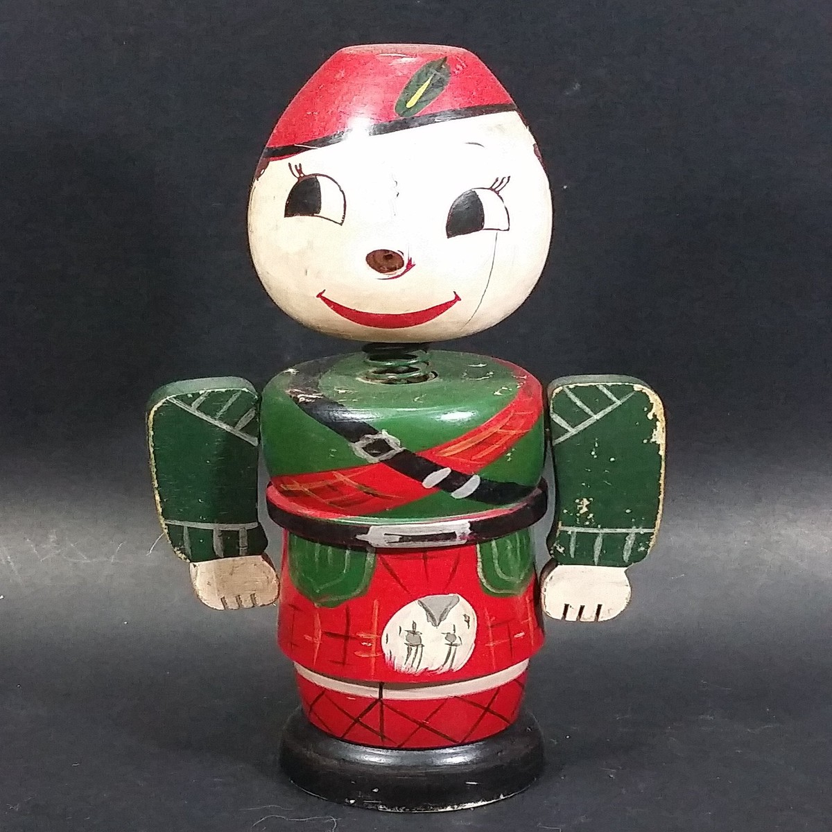 Vintage Wooden Soldier Nodder Bobble Head Coin Bank