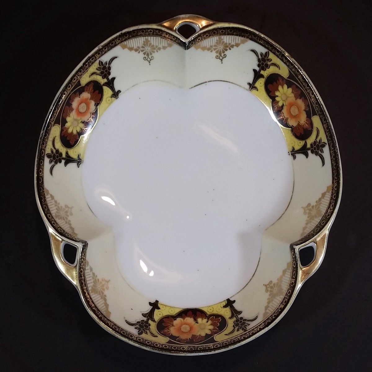 Antique 1918 Noritake Morimura Handpainted Made In Japan Candy Nut Serving Triple Handled Dish Bowl