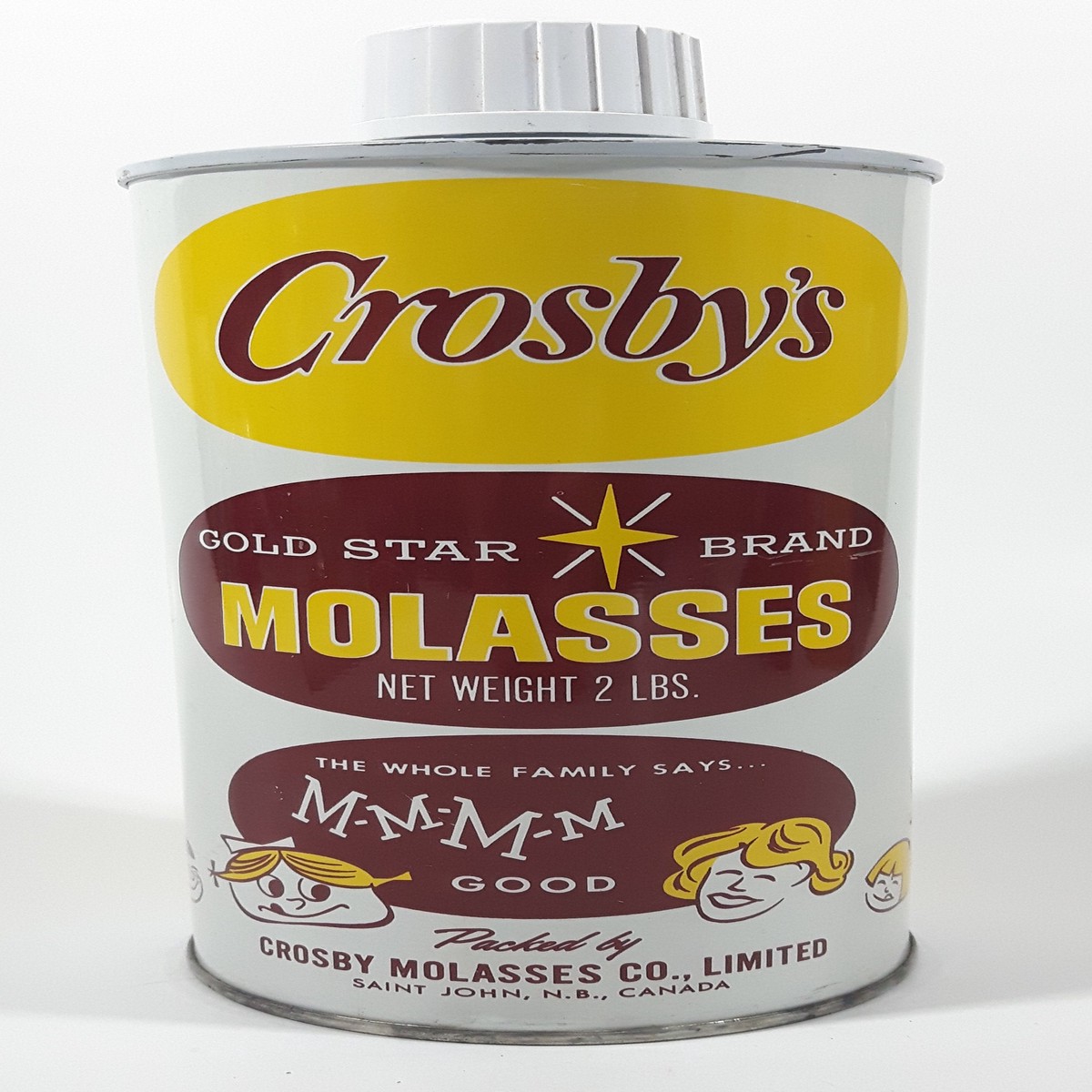 Vintage Crosby's Gold Star Brand Molasses Net Weight 2 LBS. The Whole Family Says... M-M-M-M Good 7 5/8" Tall Metal Can