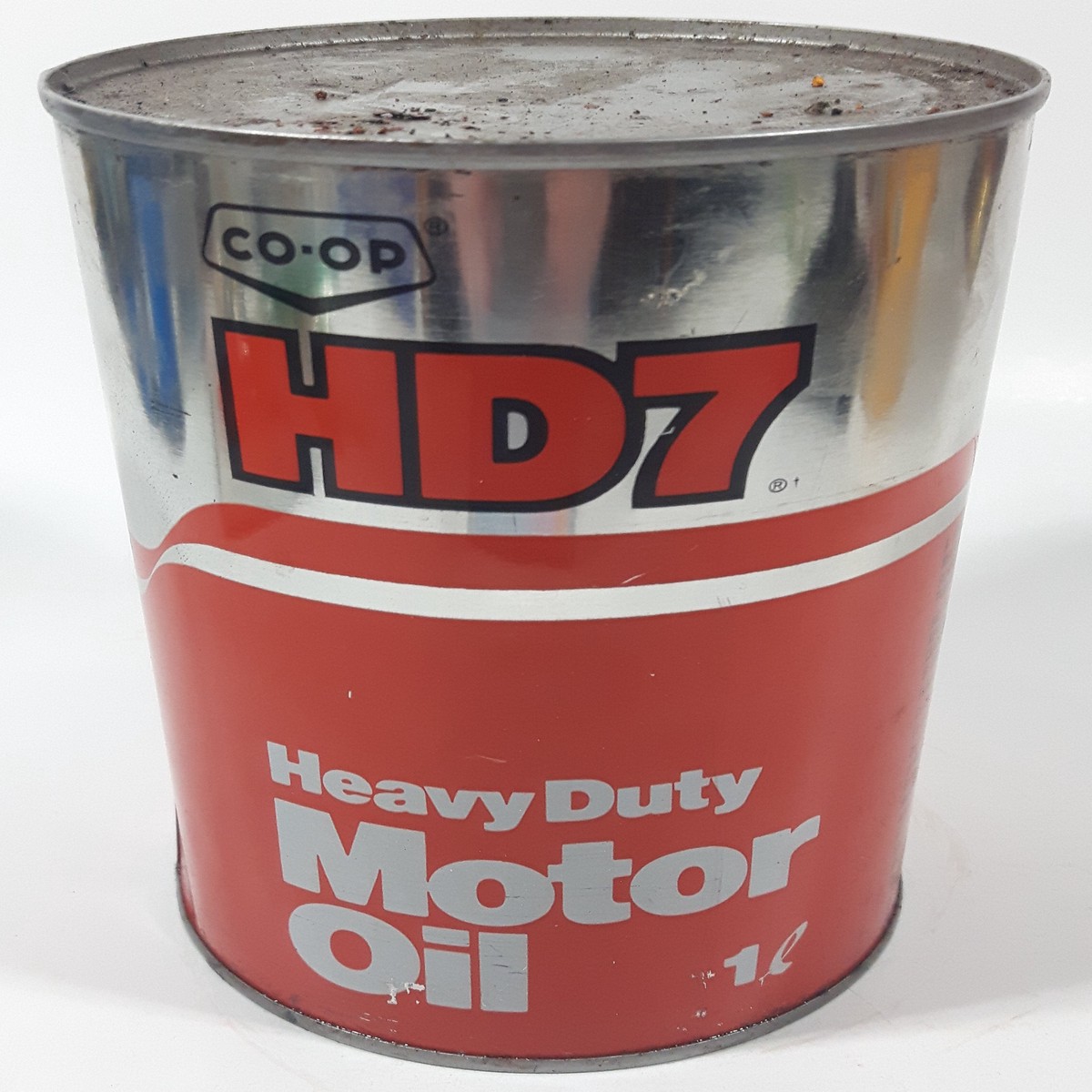 Vintage 1970s Co-op HD7 Heavy Duty SAE 30 Motor Oil 1 Litre Metal Can FULL Still Sealed Never Opened