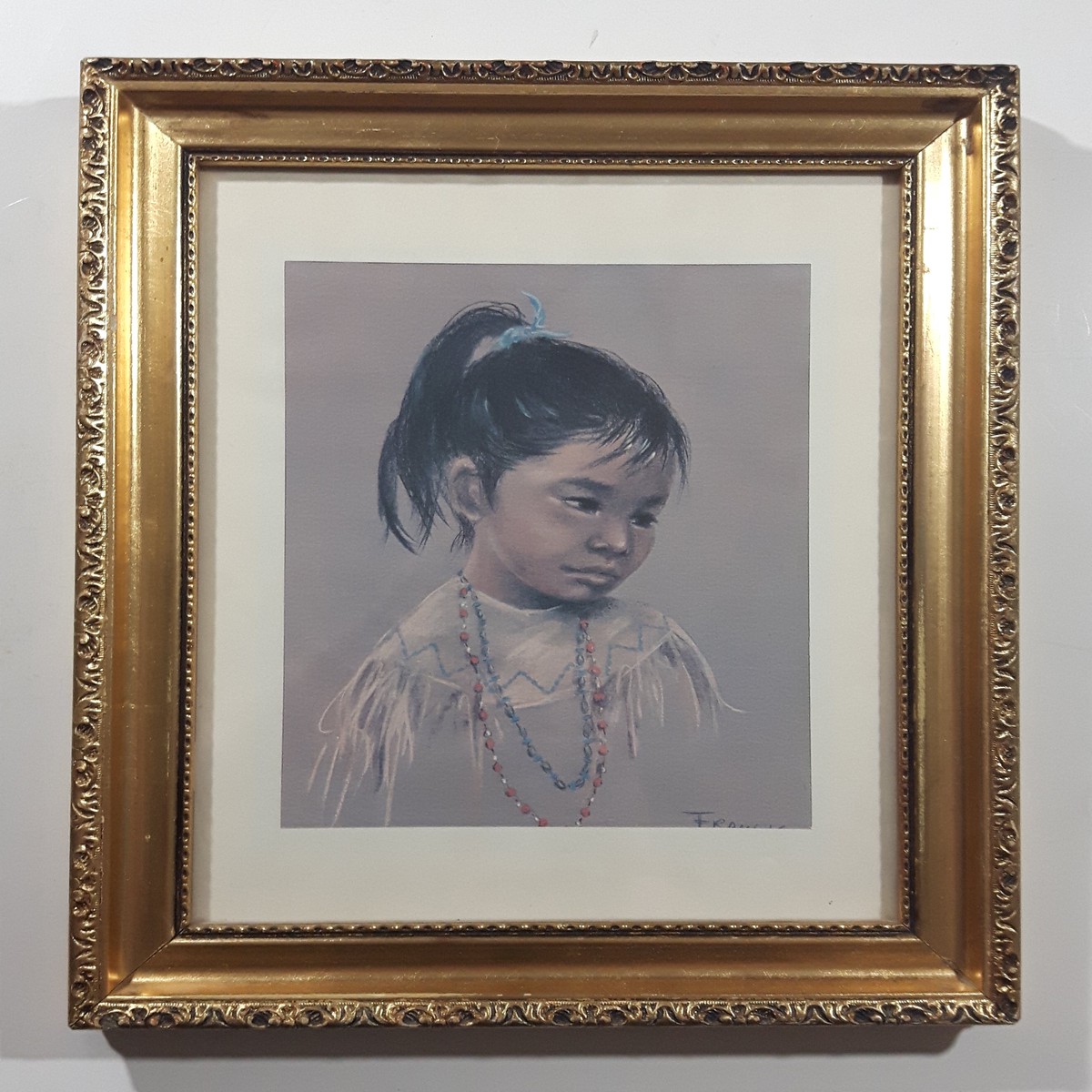 Vintage Dorothy Francis First Nations Native Child 9 3/4" x 11 3/4" Framed Painting Print